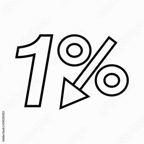 1 percent drop dark icon on a white background. Price drop. Interest rate reduction. Stock symbol. Discount. Markdown of goods. Bonus discount. Vector icon.