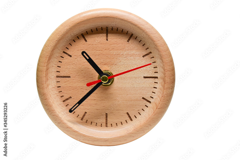 wooden table clock of time, single object isolated on white background wooden table clock of time, single object isolated on white background