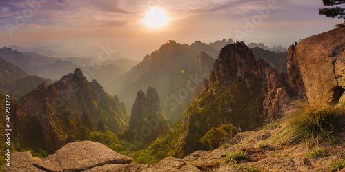 Huangshan mountain range or Yellow mountain in Anhui province, China