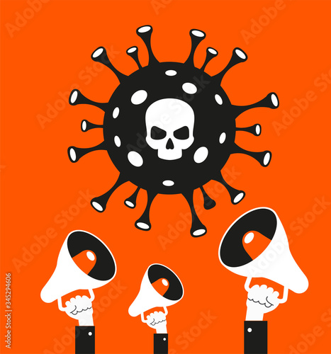 Coronavirus concept. Virus and skull. News distribution. Panic