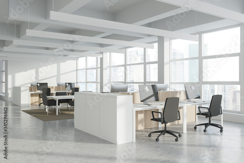 Panoramic white open space office corner © ImageFlow