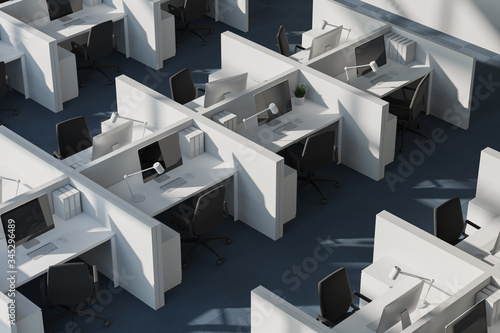 White office cubicles, top view photo