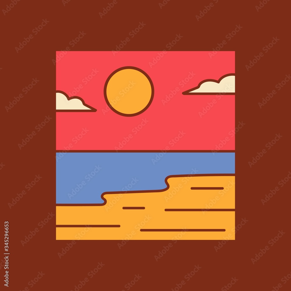 simple logo badge beach design illustration, for t-shirt prints, patches, emblems, posters, badges and labels and other uses simple logo badge beach design illustration, for t-shirt prints, patches, emblems, posters, badges and labels and other uses