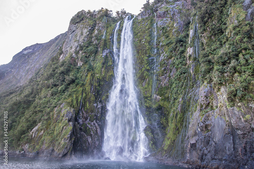 waterfall in New Zealand Milford Sound
