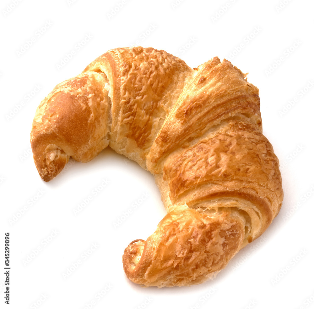 Plain tasty croissant from top view isolated on white background including clipping path Plain tasty croissant from top view isolated on white background including clipping path