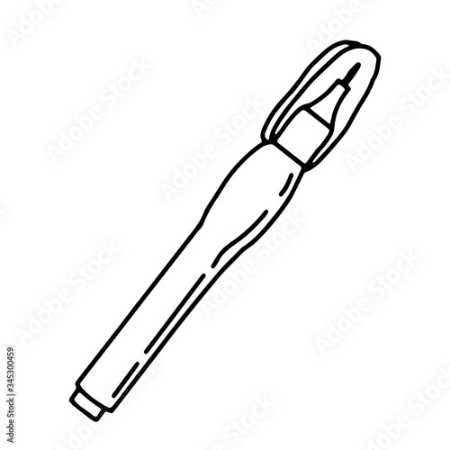 Concealer on an isolated white background. Black hand draw outline. Back to school, office. Vector illustration.