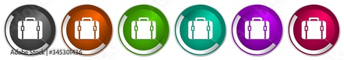 Bag icon set, silver metallic chrome border vector web buttons in 6 colors options for webdesign