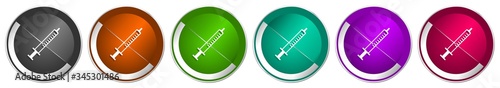 Medicine icon set, silver metallic chrome border vector web buttons in 6 colors options for webdesign