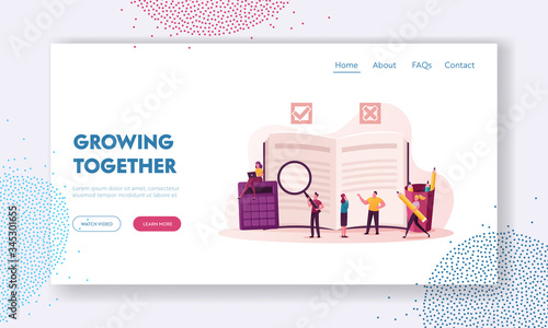 Regulation Landing Page Template. Tiny Characters Write Rules in Checklist with Law Information. Society Guidelines and Strategy for Company Order and Restrictions. Cartoon People Vector Illustration