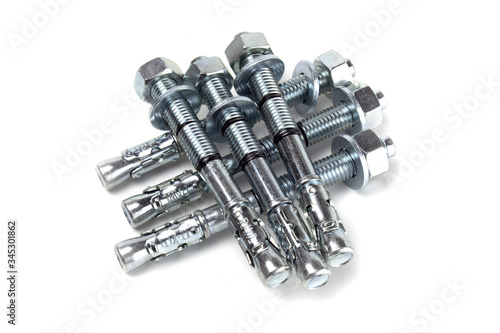 Construction fastening, wedge galvanized anchor, isolate on white.