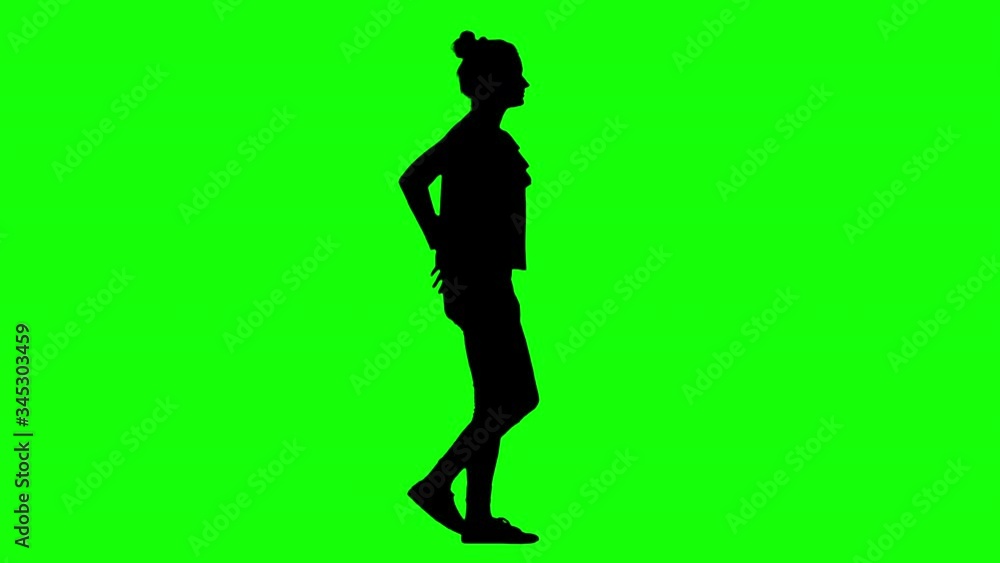 Businesswoman Picks Up a Call While Walking Green Screen Silhouette Businesswoman Picks Up a Call While Walking Green Screen Silhouette