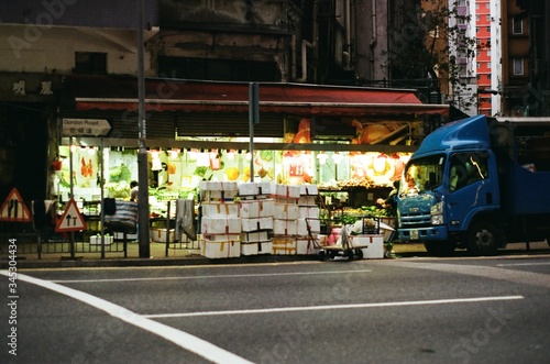 wet market, nylon box and road in Hong Kong