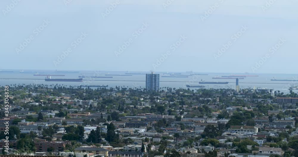 Freighter and tanker ships stuck in the Los Angeles Harbor during the COVID-19 quarantine Freighter and tanker ships stuck in the Los Angeles Harbor during the COVID-19 quarantine