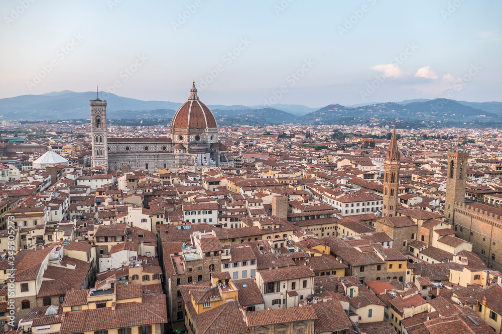 aerial view of the old town of Florence at sunset