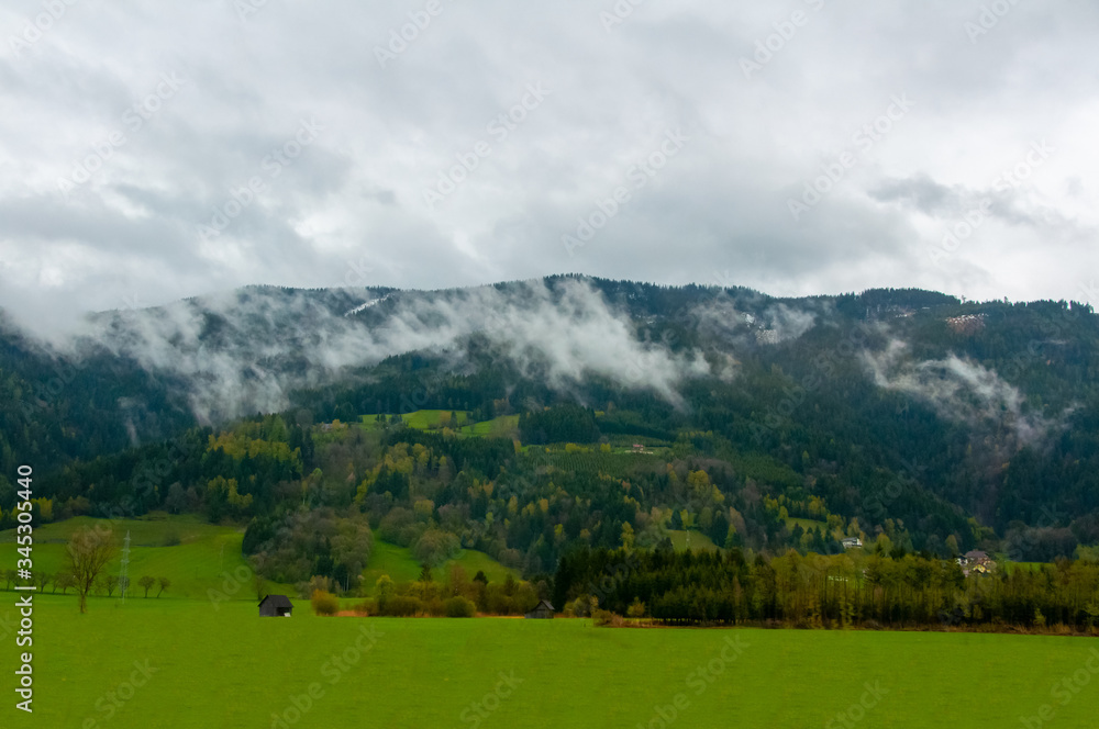 Beautiful landscape with a little fog in Austria