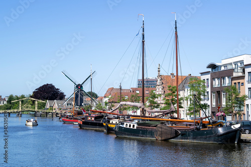 Galgewater with Rembrandt bridge in Leiden. Leiden is a city and municipality in the province of South Holland, Netherlands. photo