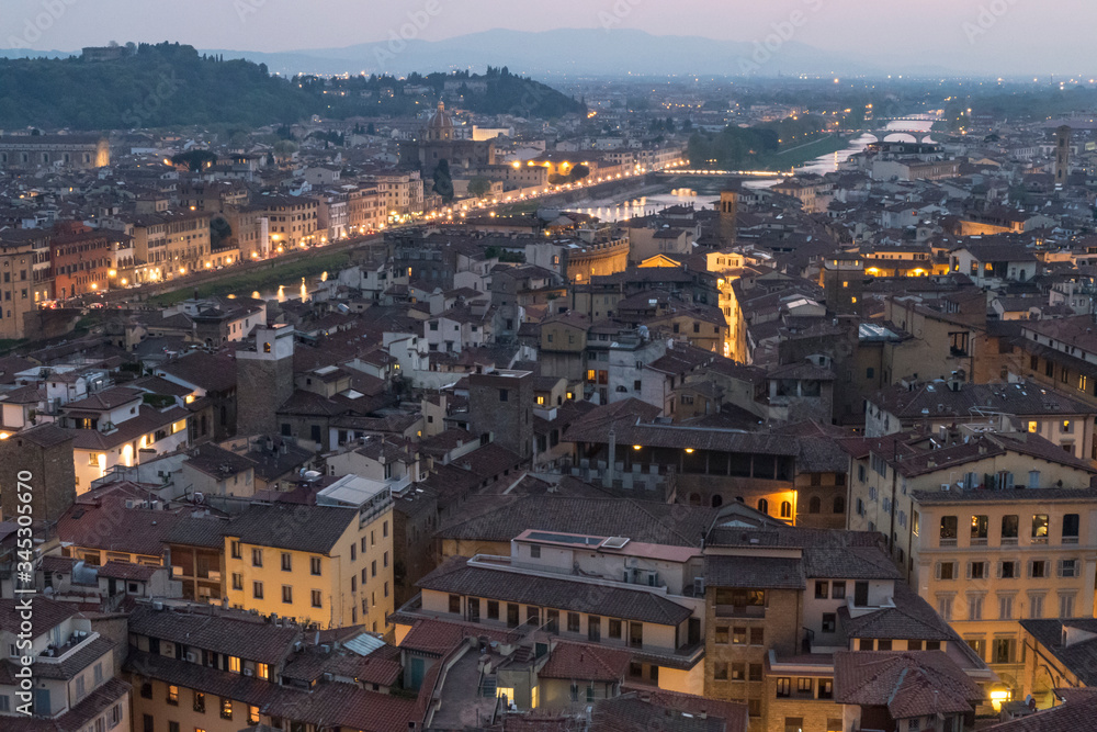 aerial view of the old town of Florence at sunset