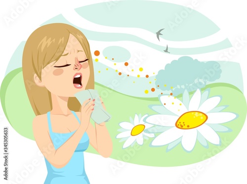 Sneezing girl spring allergy