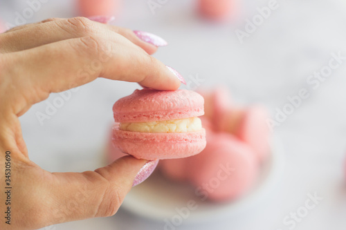 Macaroons. Delicious french desserts. Macaroons on the table