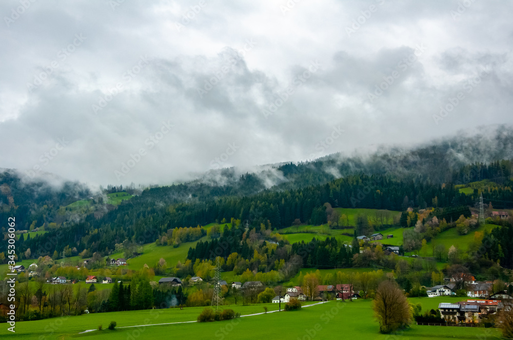 Beautiful landscape of the small village under the mountain Beautiful landscape of the small village under the mountain