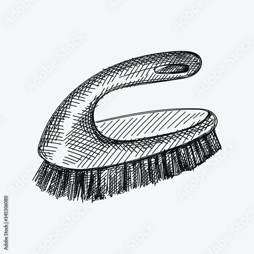 Hand-drawn sketch of cleaning brush on a white background. Cleaning equipment. Housekeeping and house work. 