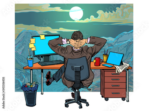 quarantine remote work at home. dream of vacation and travel