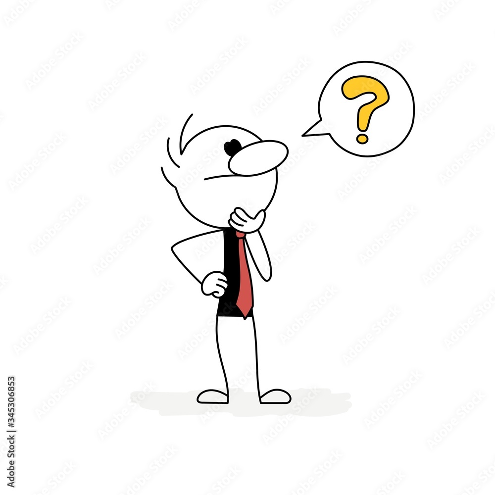 Wondering vector stickman cartoon character with question mark. vector