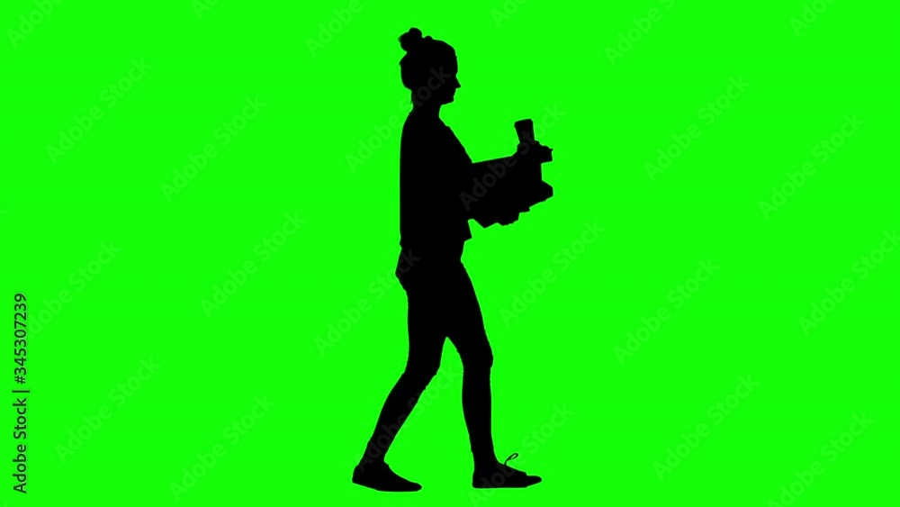 Overworked Businesswoman Struggles To Walk With Binders Green Screen Silhouette Overworked Businesswoman Struggles To Walk With Binders Green Screen Silhouette