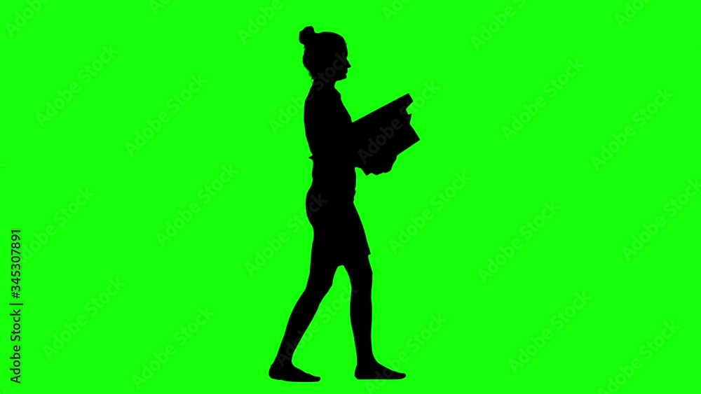 Overworked Businesswoman Walking With Document Binders Green Screen Silhouette Overworked Businesswoman Walking With Document Binders Green Screen Silhouette