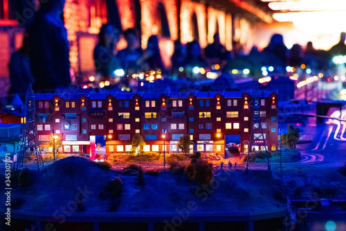 Night city lights soft focus, miniature