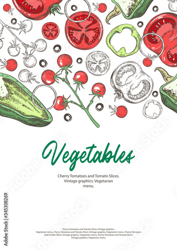 Background with different vegetables. Tomatoes and paprika.