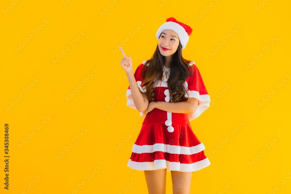 Portrait beautiful young asian woman christmas clothes and hat smile happy Portrait beautiful young asian woman christmas clothes and hat smile happy