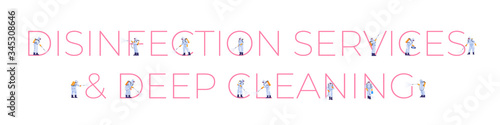 Disinfection Services and Deep Cleaning. Prevention controlling epidemic of coronavirus covid-2019. Cartoon style vector illustration design