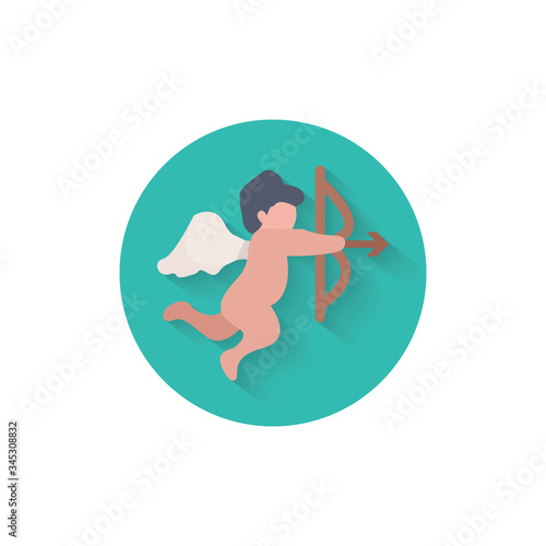 angel of love with bow colorful flat icon with long shadow. angel flat icon