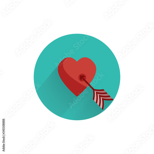 arrow pierces the heart colorful flat icon with long shadow. love heart flat icon