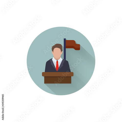 speaker icon. orator speaking from tribune. colorful flat icon with long shadow. president flat icon