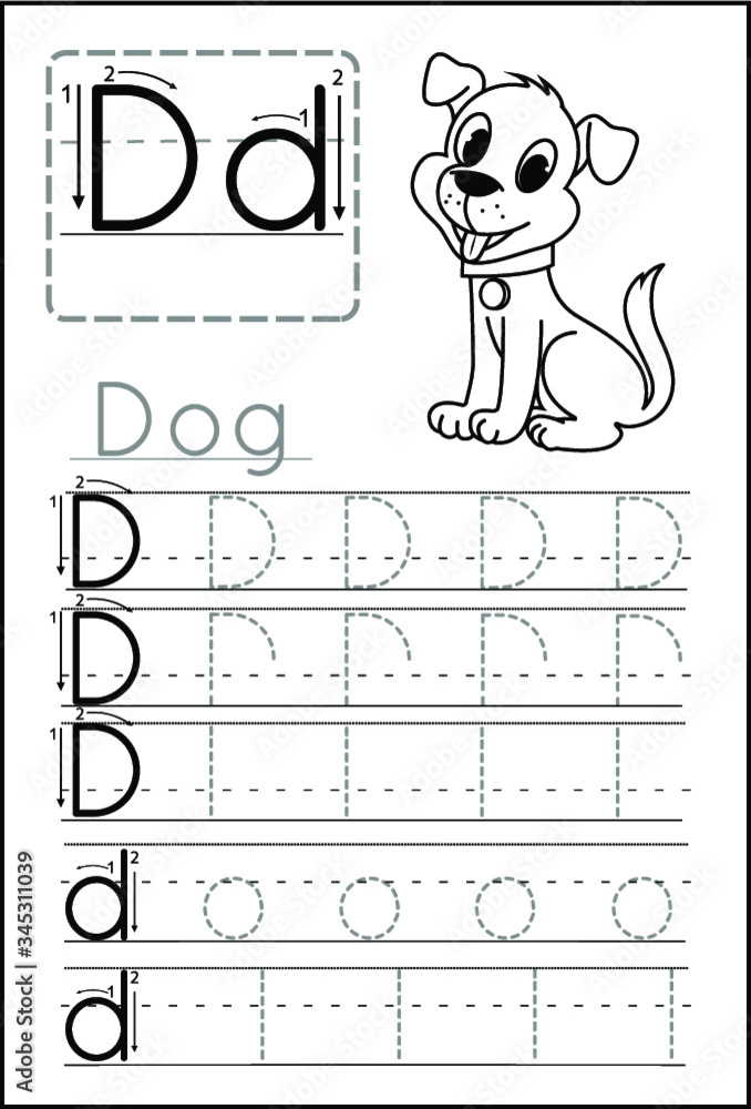 Writing practice letter D printable worksheet for preschool or ...