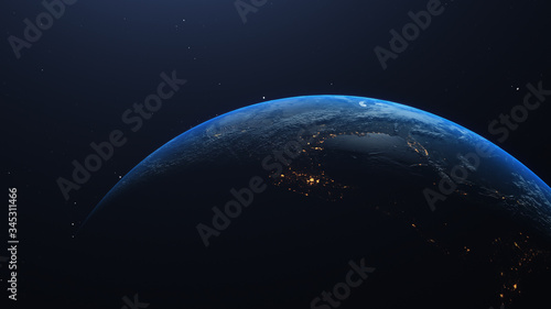 Fototapeta Naklejka Na Ścianę i Meble -  Earth at he night. Abstract wallpaper. City lights on planet. Civilization. 