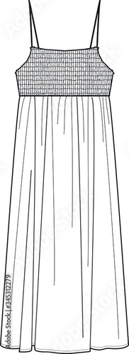 SMOCK DRESS, Fashion Flat Sketches, Apparel Design Template