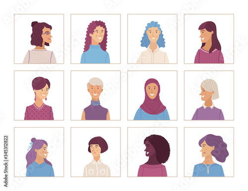 Flat women portraits set