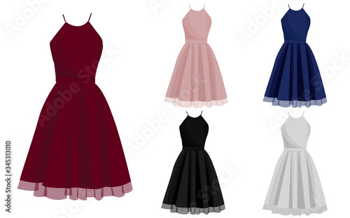 Vector Illustration of Sexy Dress Design Suitable for Party Events With Elegant Red  White  Pink  Blue and Black Color Choices
