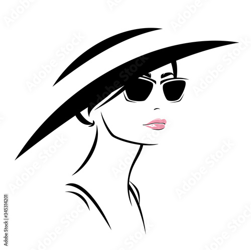 beautiful young woman wering sunglasses and wide brimmed hat vector fashion portrait design