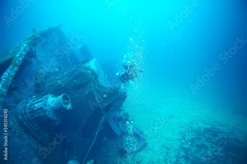 shipwreck diving landscape under water  old ship at the bottom  treasure hunt