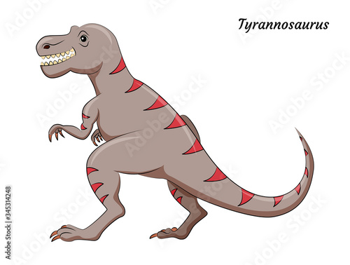 Cute cartoon tyrannosaurus dino character. Vector isolated