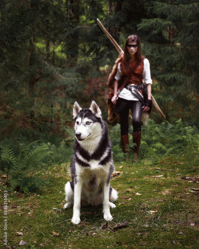 warrior and archer girl with husky styled photoshoot