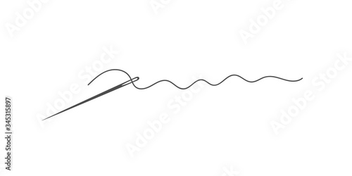 Needle and thread silhouette icon vector illustration. Tailor logo with needle symbol and curvy thread isolated on white background. Tailor sign template, sewing instrument design, fashion icon