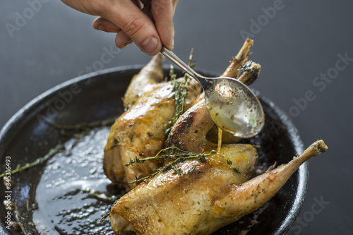 Cooked Pheasants in pan