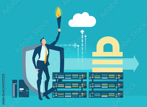 Photography Successful businessman in the server room
