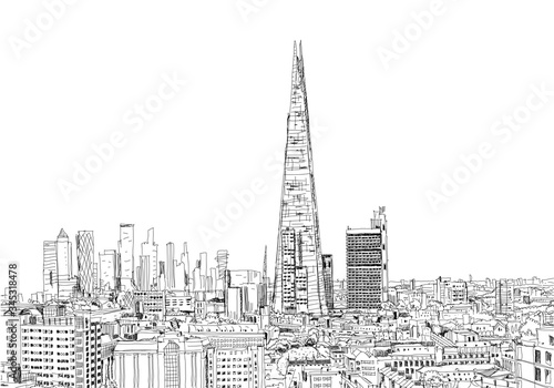 Photography Sketch City of London business area view in 2020