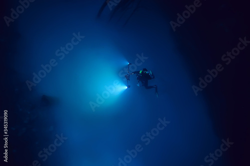 cenote angelita, mexico, cave diving, extreme adventure underwater, landscape under water fog © kichigin19